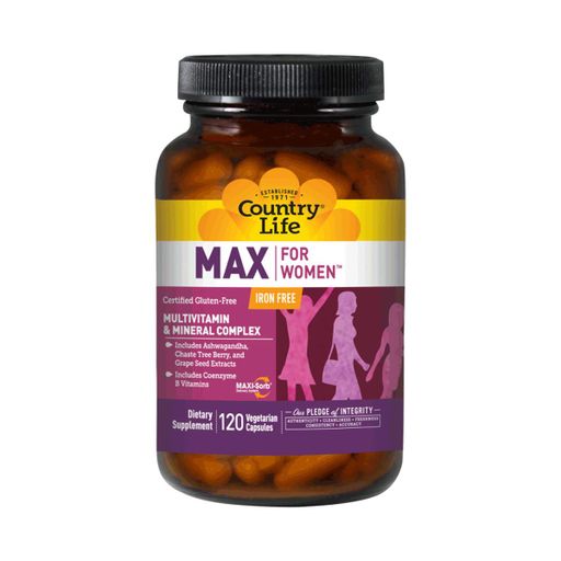 Мультивітаміни та Мінерали для Жінок без Заліза, Max for Women, Country Life, 120 желатинових капсул (1591663)