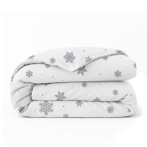 Євро постільна білизна фланель з простирадлом на резинці SNOWFLAKES SILVER CS3 COSAS (4822052478219) (1606111)