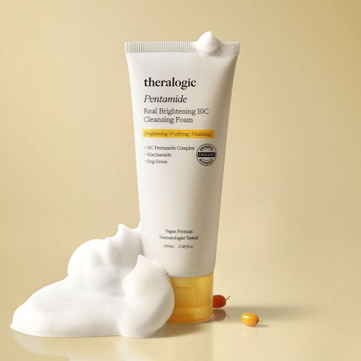 Очищающая пенка theralogic Pentamide Real Brightening 10C Cleansing Foam для осветления и выравнивания тона кожи лица, 100 мл