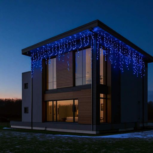 Гирлянда Бахрома уличная 405 LED 25 м от сети черная нить, синий (1609657)