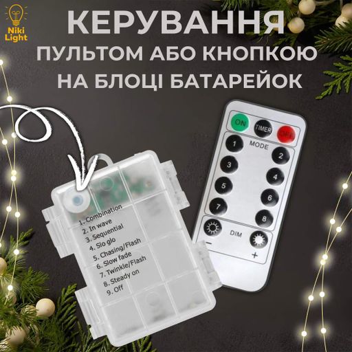 Гирлянда на батарейках роса Niki Light 30 метров 300 лед пульт 8 режимов гирлянда от батереек и USB 2в1 Біла (1613761)