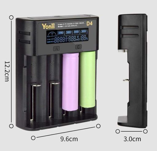 Зарядний пристрій для акумуляторів Yonii D4 LCD 18650 21700 26650 Літій AA AAA Nimh Чорний (М5120160) (1614347)