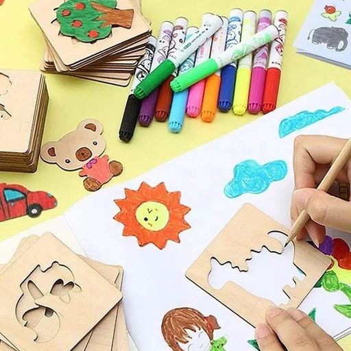 Деревянные трафареты для рисования 40 шт (20 дощечек), с двумя фломастерами (случайный цвет) (1618532)