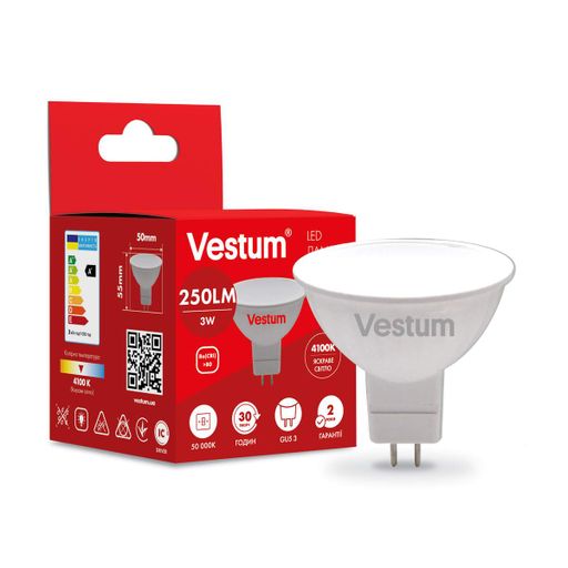 Світлодіодна лампа Vestum MR16 3W 4100K 220V GU5.3 1-VS-1501 (1620212)
