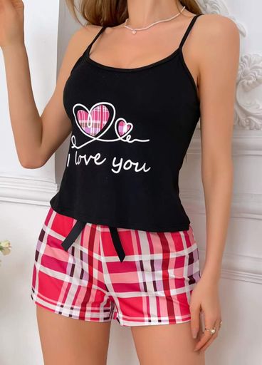 Жіноча піжама з майки та шортиків Love You (1758-42) Комбінований S (1626802)