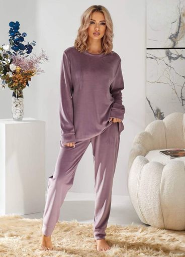 Жіночий велюровий домашній костюм піжама з довгим рукавом Lilac Comfort (1495-42-01) Ліловий S (1626819)