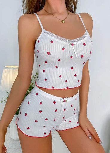 Жіноча піжама з майки-топу та шортиків Love Strawberry (1935-46-03) Білий L (1626953)