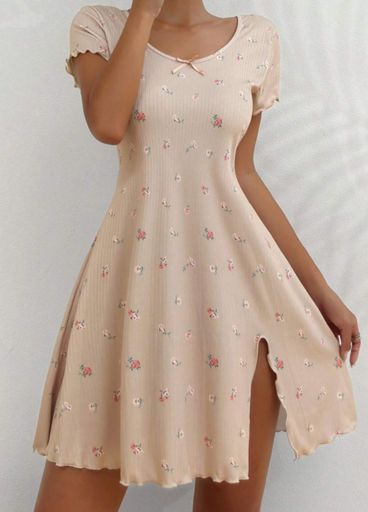 Жіноча нічна сорочка в рубчик Summer Flowers (1847-48-01) Бежевий XL (1627002)