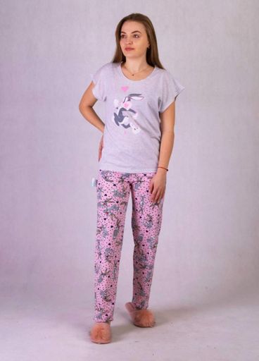 Жіноча піжама домашній костюм з футболки та штанів Funny Rabbit (1050-50) Комбінований 50 (1627341)