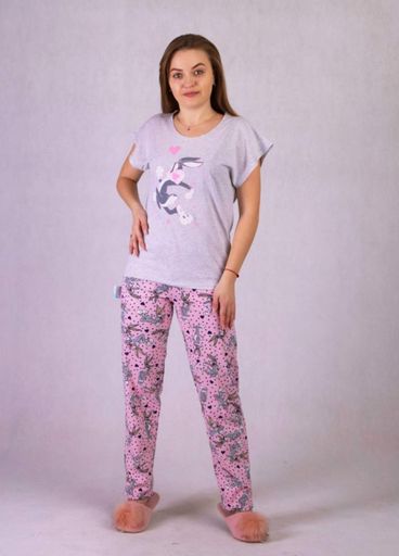Жіноча піжама домашній костюм з футболки та штанів Funny Rabbit (1050-50) Комбінований 50 (1627341)