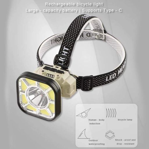 Фонарь налобный 826XS-XPE 8COB с велокреплением и датчиком движения Motion Sensor Бежевый (1645746)