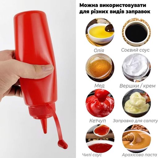 Набор пластиковых многоразовых бутылочек для экономного дозирования соусов кетчупа майонеза горчицы объемом 350 мл Разные цвета 87983 (1646311)