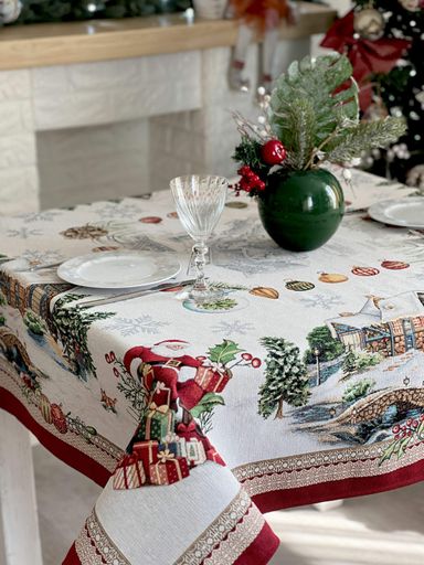 Скатерть гобеленовая FROSTY Limaso, 137х180, Прямоугольная, Новогодний, Серебряный люрекс, 60% полиэстер, 40% хлопок, Гобелен (1651132)