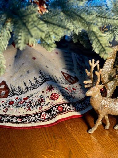 Спідничка під ялинку HUTSUL Limaso, Ø90, Кругла, Новорічний, Без люрексу, з мікрофібою, 80% поліестер, 15% бавовна, 5% акрил, Гобелен (1651171)