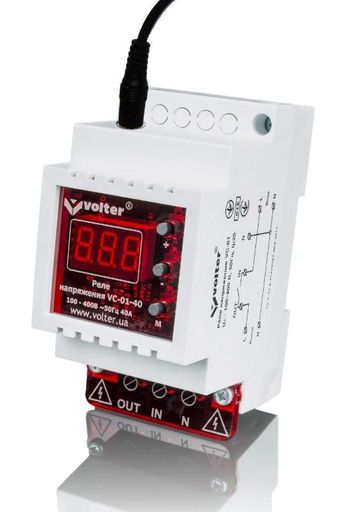 Защитное реле с контролем тока и напряжения Volt-control VC-01-40Т  на DIN-рейку, 32А, 7000Вт, 85-400В, трехмодульное (красный индикатор) VOLTER 1665 (1660187)