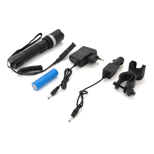 Фонарь подствольный Watton WT-040, 1LED CREE Q5, 3W, 3 режима, кабель с кнопкой, ZOOM,18650 /ААА/6800mah, Black, IP40, СЗУ+АЗУ, 160х40х30мм, BOX (1660403)