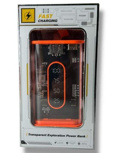 Портативний повербанк Power Bank з прозорим корпусом і LED-індикацією заряду 20000 mAh Помаранчевый (1661882)