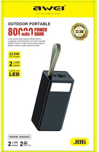 Портативный повербанк Power bank Awei J86 на 80000 мАч с быстрой зарядкой Черный (1661891)