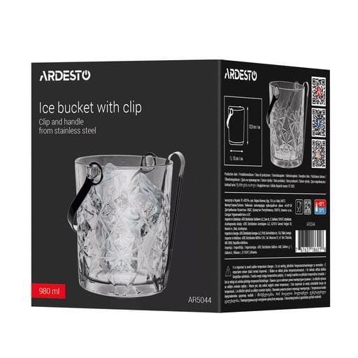 Ведро для льда Ardesto Alba со щипцами, стекло, 980 мл (AR5044)