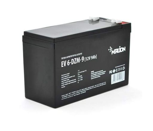 Тяговая аккумуляторная батарея Merlion EV 6-DZM-9 AGM 12 В 9 Ач, клеммы F2, черный корпус (1685331)