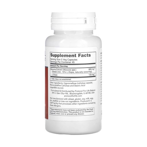Екстракт мукуна Protocol For Life Balance Mucuna Extract, 400 мг, 90 вегетаріанських капсул