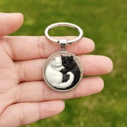 Брелок Амулет металевий для ключів Інь Янь Коти 53 мм (1693677)