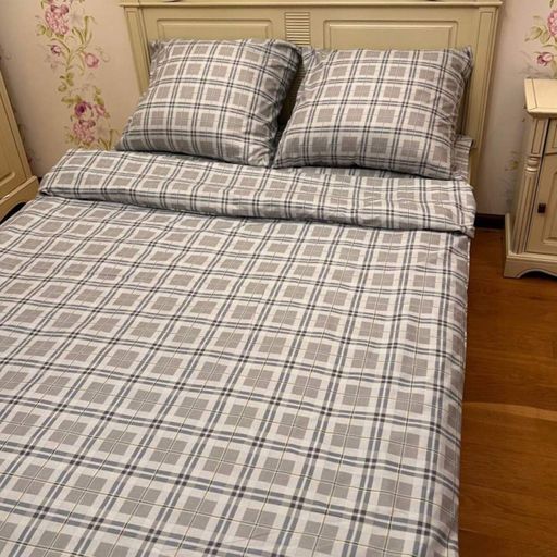 Постельное белье двухспальное евро серое Клетка Поликоттон Ananasko 2602 (1700003)