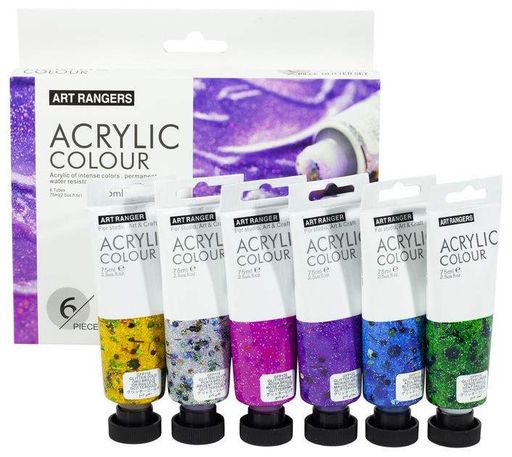 Художні акрилові фарби з блискітками Art Rangers Acrylic glitter 6 кольорів у тубах по 75ml (1704777)