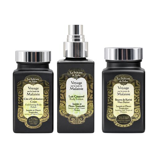 Набір для тіла La Sultane de Saba Jasmine And Tropical Flowers (молочко, 50 мл + олія ши, 100 мл + ексфоліювальний віск, 100 мл + косметичка, 1 шт)