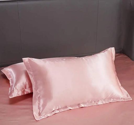 Атласное постельное белье Семейный 150 x 210 + 2 x  70 x 70 с простыней на резинке Розовый (14141103) (1711226)