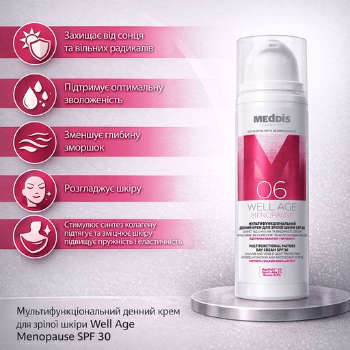 Мультифункциональный дневной крем для лица Meddis Well Age Menopause Multifunctional Mature Day Cream, SPF 30, для зрелой кожи, 50 мл