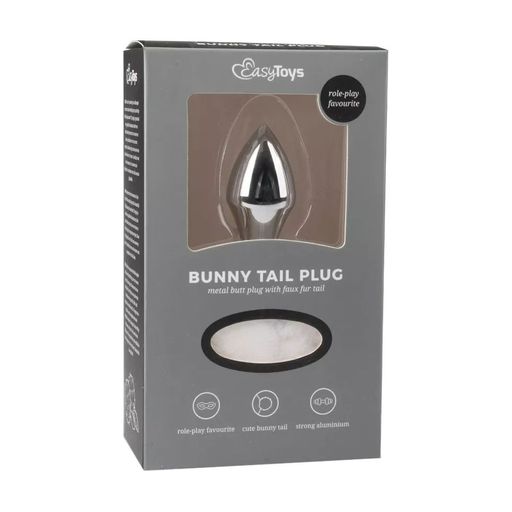 Анальна пробка EasyToys Bunny Tail Plug срібляста з білим хвостиком, 1 шт