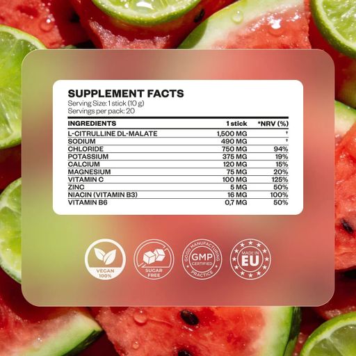 Электролиты Perla Helsa Electrolytes Watermelon Lime Арбуз и лайм, в стиках, 20*10 г