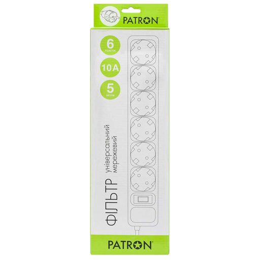 Сетевой фильтр питания Patron 5.0 m3*1mm2 (SP-1065) 6 розеток BLACK (EXT-PN-SP-1065) (1725541)
