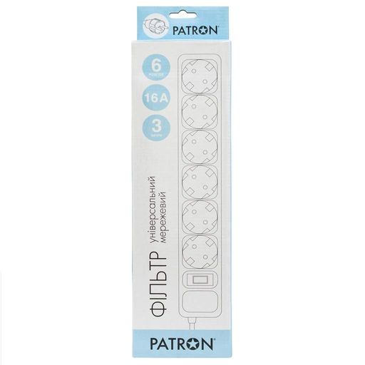 Мережевий фільтр живлення Patron 3.0 m3*1.5mm2 (SP-1663) 6 розеток BLACK (EXT-PN-SP-1663) (1728055)