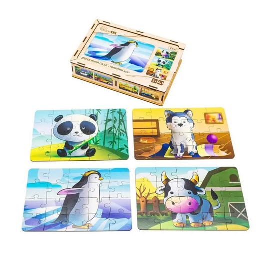 деревянный пазл Животные 4 в 1 Puz-10369, 80 элементов PuzzleOK Детский (1736407)