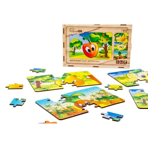 дерев'яний пазл Фрукти 4 в 1 Puz-84681, 80 елементів PuzzleOK Дитячий (1736413)