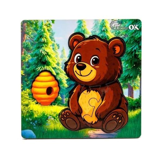 Лесной мишка Деревянный пазл-вкладыш  Puz-88754 А6, 4 элемента PuzzleOK (1736609)
