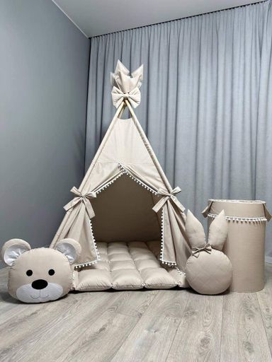 Вигвам для девочки Нежный беж 7 БОНБОН с Корзиной, Полный комплект, детский вигвам, детская палатка, вигвам (1745889)