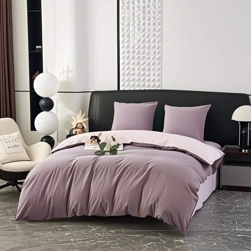 Постельное белье L&M Home Textiles двуспальная постель из вареного хлопка не требует глажки 100% хлопок 180х220см Лиловый (1751760)