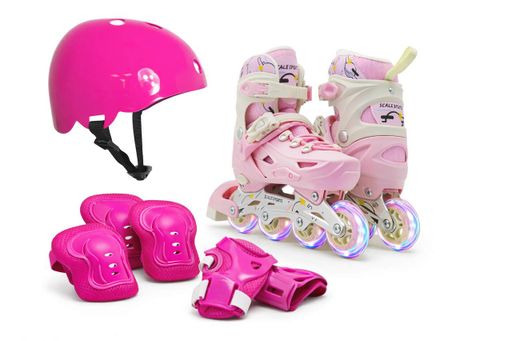 Комплект дитячих роликів + захист + шолом Model Pink Scale Sports. Усі колеса світяться. Розмір 38-41 (1752531)