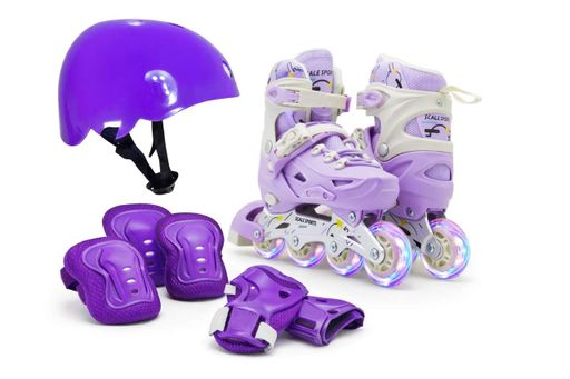 Комплект дитячих роликів + захист + шолом Model Purple Scale Sports. Усі колеса світяться. Розмір 29-33 (1752533)