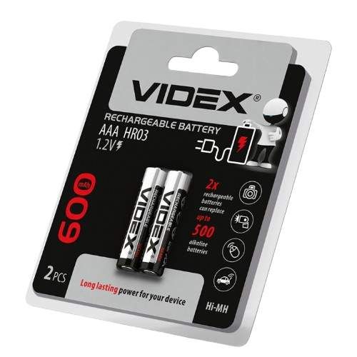 Акумулятор AAA/HR03 NiMh 1,2V 600 mAh (бл-2шт) Videx (1753253)