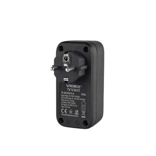 Мережевий адаптер 1 розетки/2USB-A/1Type-C із заземленням чорний VF-AD1G2U1C-B Oncord Videx (1753645)