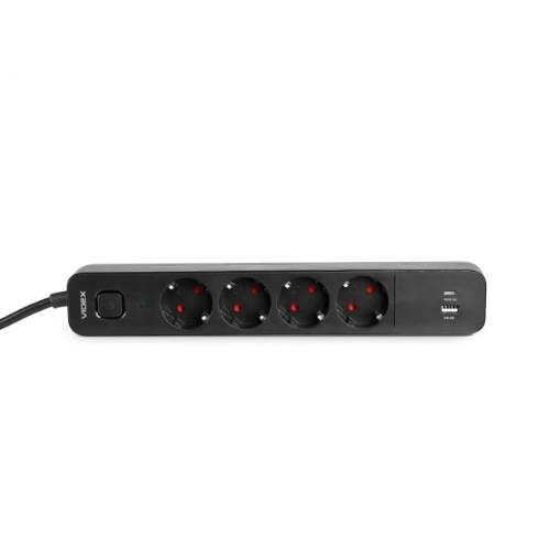 Мережевий подовжувач із заземленням 4 розетки/1USB-A/1Type-C 3м з кнопкою чорний VF-PD43G1QC1PD-B Oncord Videx (1753652)