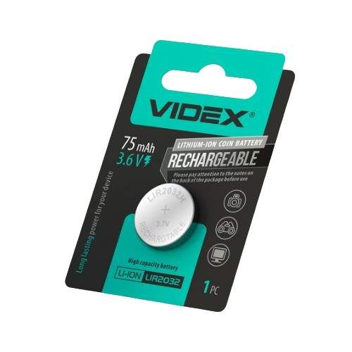 Акумулятор LIR2032 Li-lon 3,6V 75 mAh (бл-1шт) Videx (1753699)