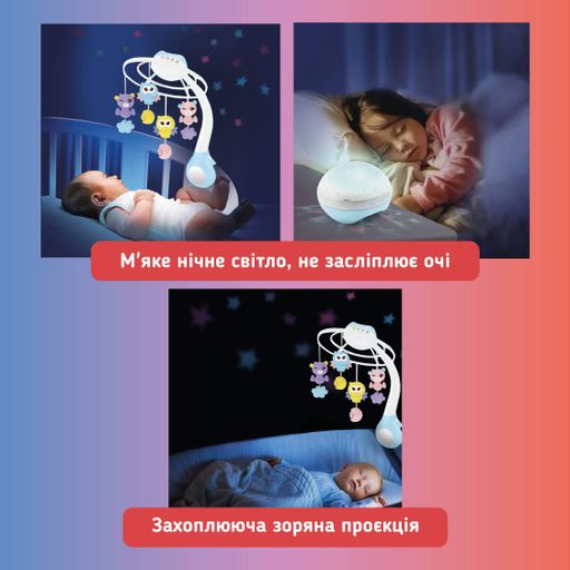 Дитячий мобіль для немовлят на ліжечко з проектором A1 Рожевий (1756475)