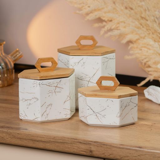 Набор банок для сыпучих продуктов 3 штуки с бамбуковой крышкой TS Kitchen HP276 (1760656)