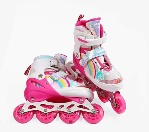Роликовые коньки Best Roller 084-7 S колеса PU светятся. Pink and White (размер 23-33) (187874) (1761261)