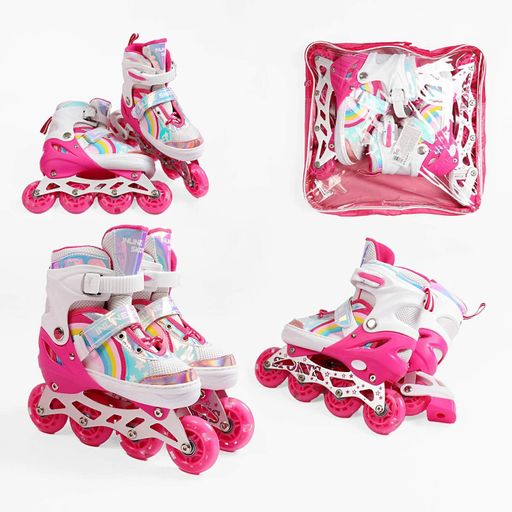 Роликовые коньки Best Roller 084-7 S колеса PU светятся. Pink and White (размер 23-33) (187874) (1761261)